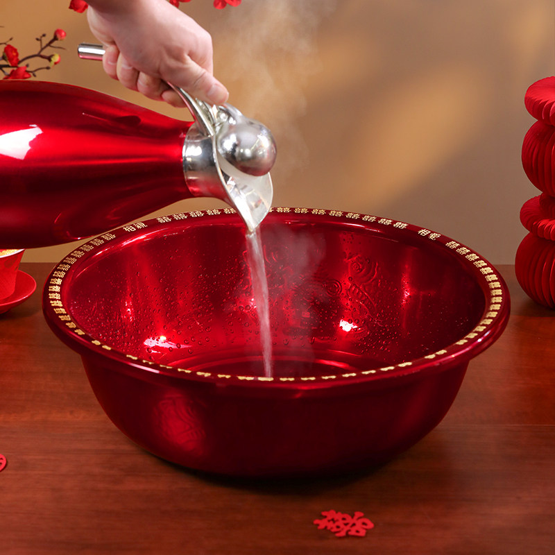 结婚喜盆一对女方陪嫁不锈钢红色洗脸盆新娘嫁妆套装婚庆用品大全,淘宝优惠券,粉丝福利购,淘宝优惠卷