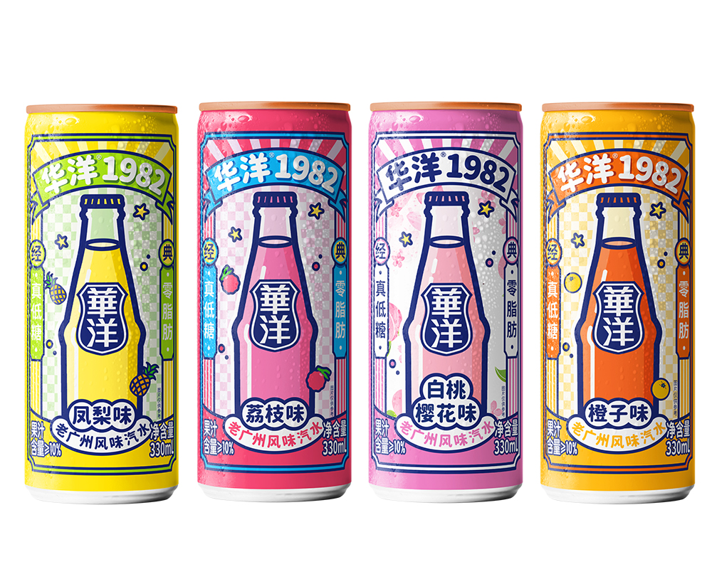 华洋1982汽水330ml*6易拉罐装果味碳酸饮料整箱饮品真低糖0脂肪_咖啡_麦片_冲饮