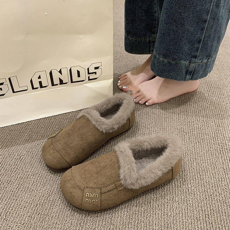 兔毛加绒加厚棉鞋女2025冬季新款一脚蹬毛毛鞋平底百搭舒适豆豆鞋,淘宝优惠券,粉丝福利购,淘宝优惠卷