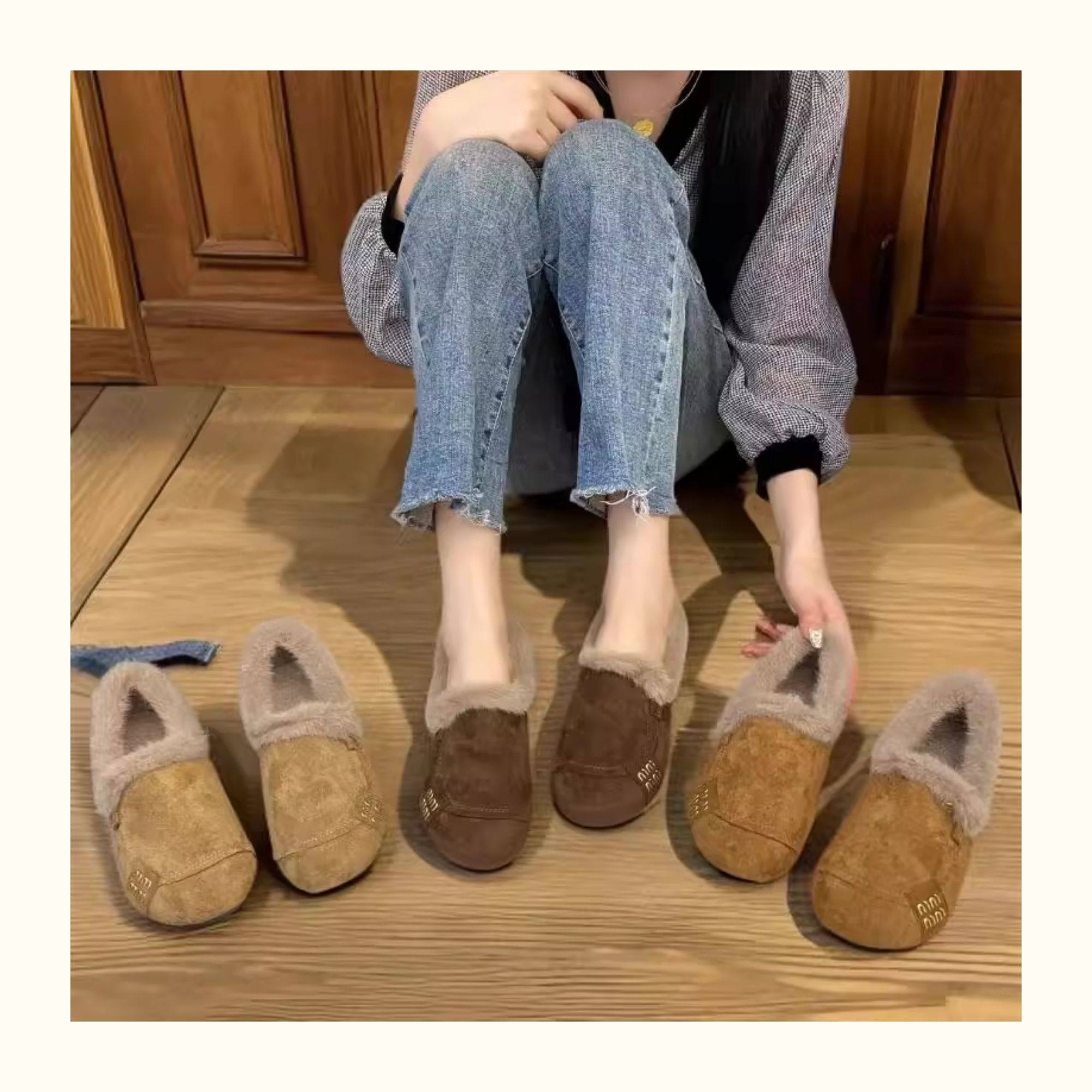 真兔毛毛加绒加厚居家棉鞋女2025冬季新款舒适百搭复古保暖豆豆鞋,淘宝优惠券,粉丝福利购,淘宝优惠卷