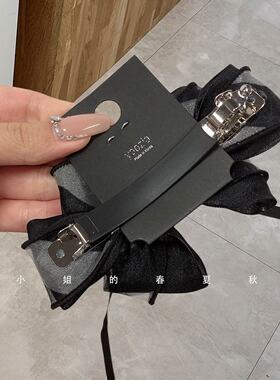 灰色蝴蝶结弹簧夹ins风黑白发夹顶夹可爱甜美拼色小众设计发饰
