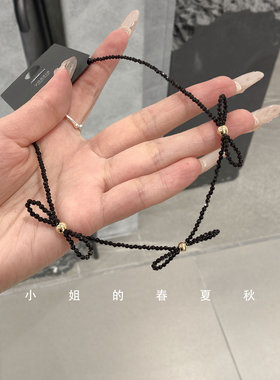 韩国饰品小众设计锁骨链ins风颈链甜酷可爱甜美黑色蝴蝶结项链