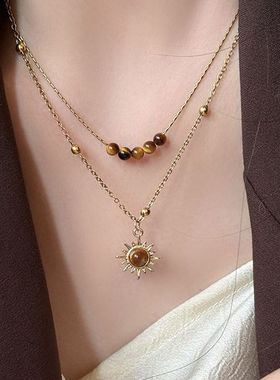 虎眼石款双层太阳花项链