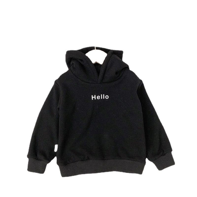 2021 Baby Kids Boy Girl Clothes Hooded Letter Hello Solid Pl - 图2