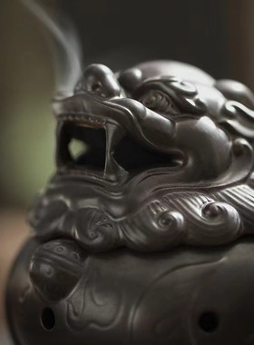 陶瓷狻猊盘香炉金蟾创意工艺品熏香炉摆件家居茶宠香道吉祥物