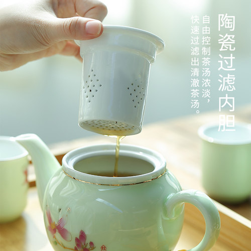 泡茶壶陶瓷过滤大号容量带内网胆家用单壶冲茶器功夫茶具杯子套装 - 图0