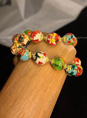 十二月花神烧蓝转运珠银手链国风