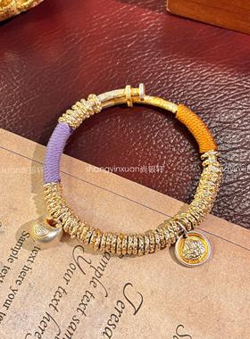 足银9999盘缠胖福描金手镯尚银轩