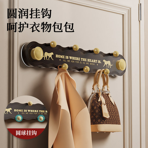 复古吸盘门后挂钩免打孔强力承重入户门后挂衣架一排式玄关挂衣钩 - 图1