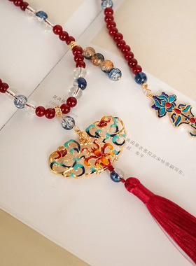 红色新年喜庆新中式马面裙配饰璎珞长背云汉服古风流苏项圈项链