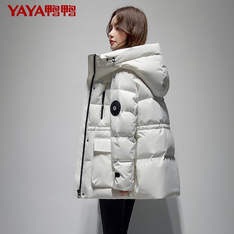 鸭鸭2021年新款中长款收腰加厚工装 鸭鸭outlets店羽绒服