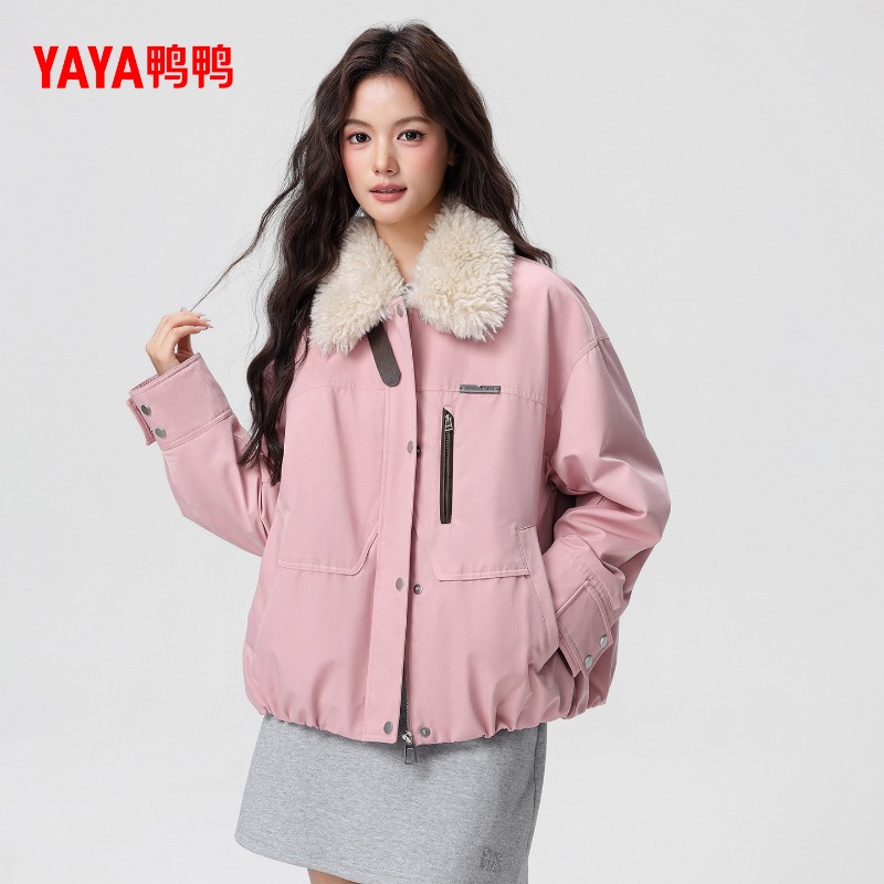 鸭鸭羽绒服女2025新款小个子时尚复古巴恩风洋气百搭爆款毛领外套 - 图0