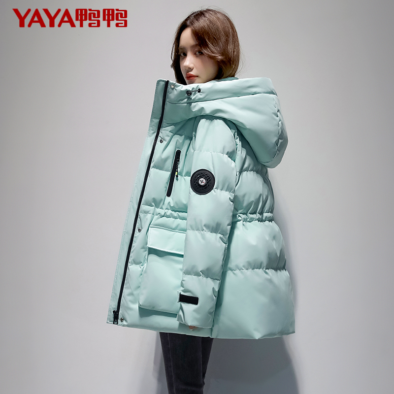 鸭鸭2021年新款中长款收腰加厚工装 鸭鸭outlets店羽绒服