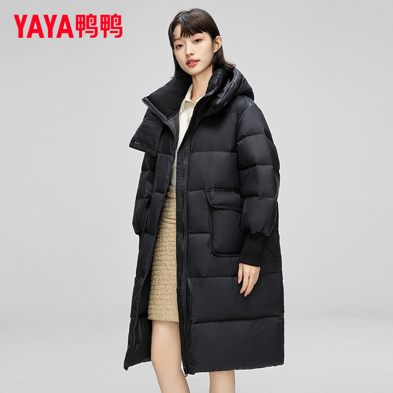 鸭鸭 23年冬季新款 女式韩版时尚连帽大口袋长款羽绒服 天猫优惠券折后￥299包邮（￥799-500）3色可选