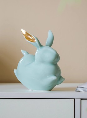 景德镇生肖兔子陶瓷摆件可爱招财民宿家居饰品本命年送朋友礼物