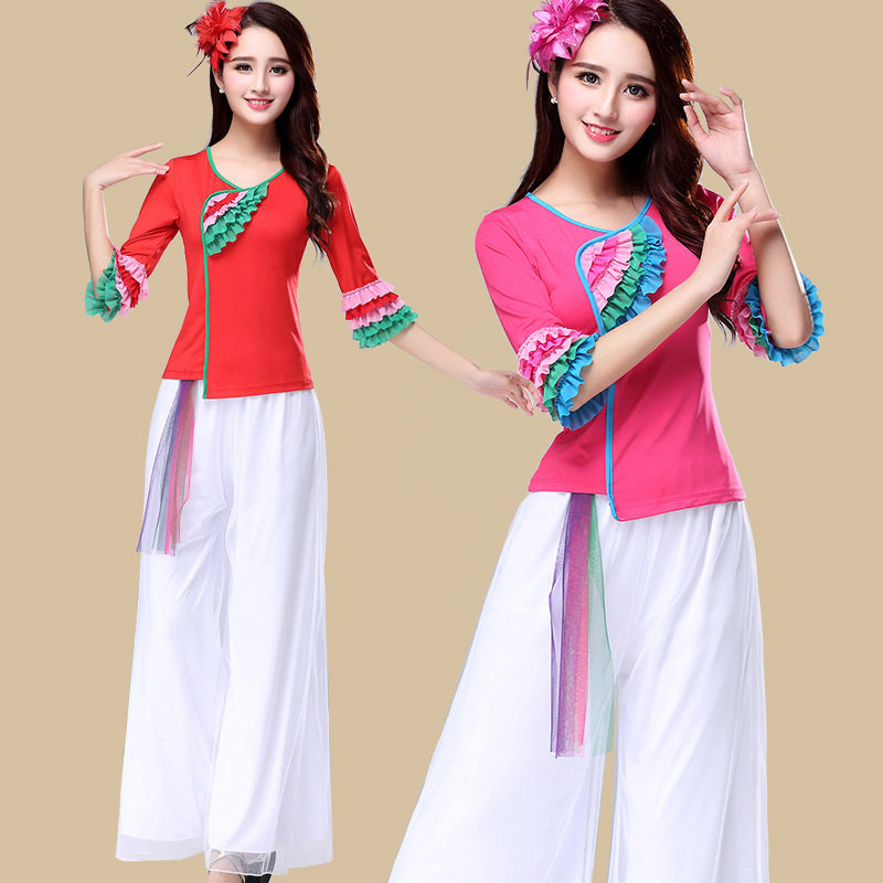 新款广场舞套装秋冬中袖网纱裙裤 维慕琳民族服装/舞台装