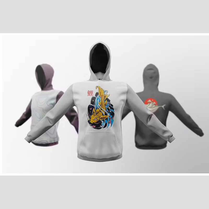 3D立体连帽衫正反面休闲卫衣PSD样机VI智能贴图效果服装设计素材 - 图3