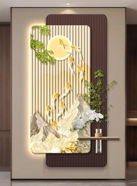 九鱼聚财led玄关装饰画双层精雕灯画客厅背景墙发光挂画高档壁画