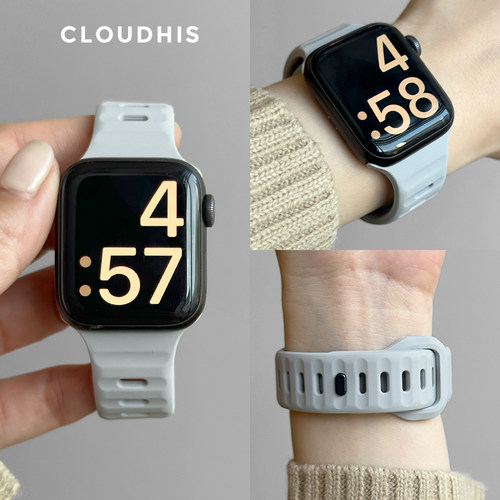 CloudHIS适用苹果手表带iwatch表带s12applewatchs9硅胶运动腕带Ultra46mm新款s11智能透气S8男女通用se3代10 - 图1