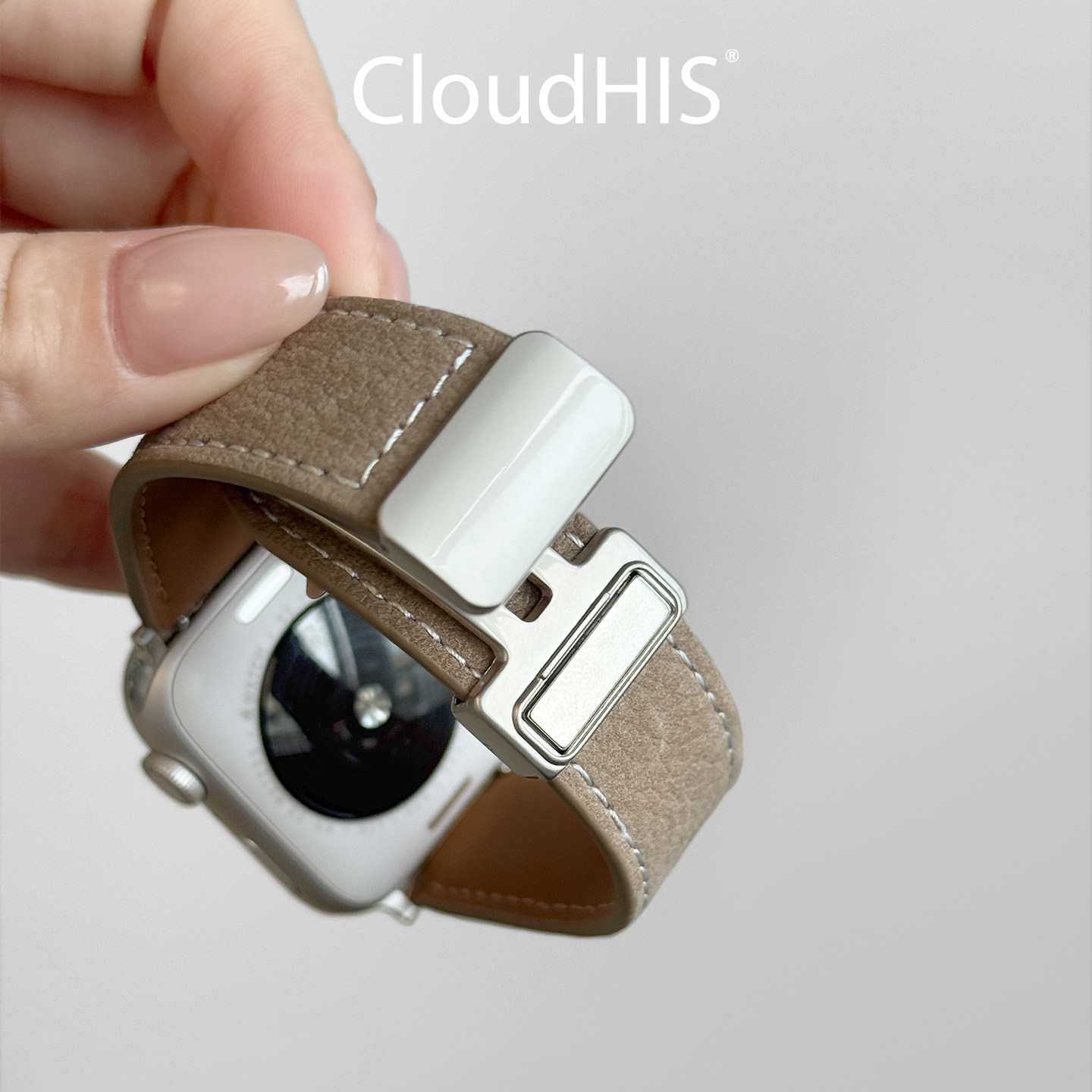 CLOUDHIS秋冬新款磨砂真皮磁吸iwatch表带s11适用苹果手表applewatch运动9透气8牛皮ultra男高级感小众女s10,淘宝优惠券,粉丝福利购,淘宝优惠卷