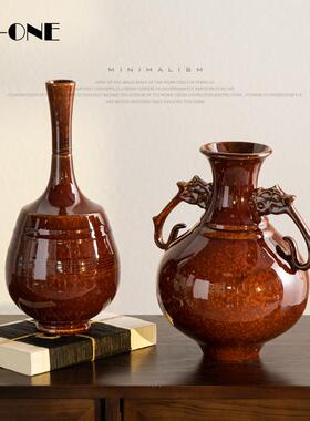侘寂风高端手工仿古钧窑宋代美学陶瓷花瓶客厅复古装饰品