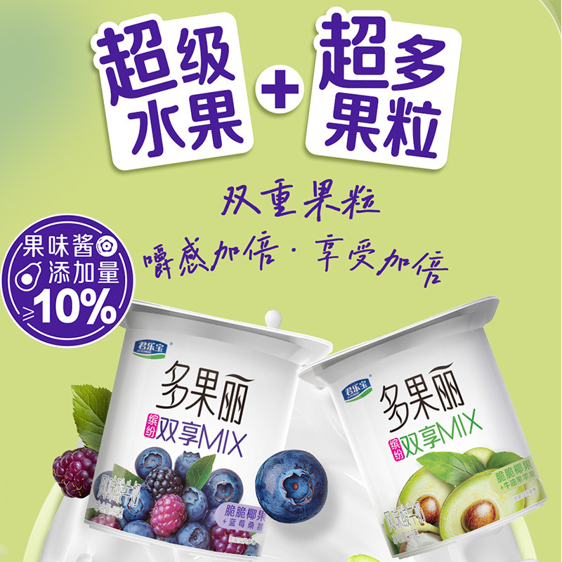新品君乐宝多果丽酸奶90g*24杯草莓果粒牛油果风味酸牛奶可拌麦片