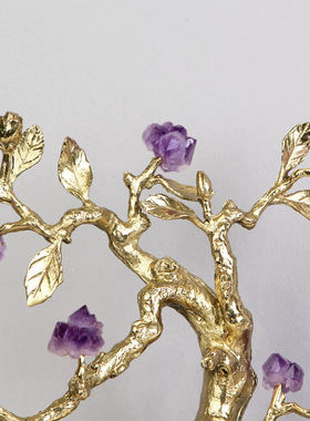 紫水晶发财树摆件轻奢客厅玄关电视柜酒柜书柜招财工艺品铜