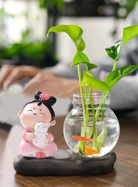 创意可爱唐朝仕女水培摆件家居客厅简约装饰品酒柜办公桌面上
