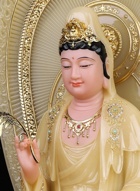 汉白玉观音金童玉女佛像家用供奉