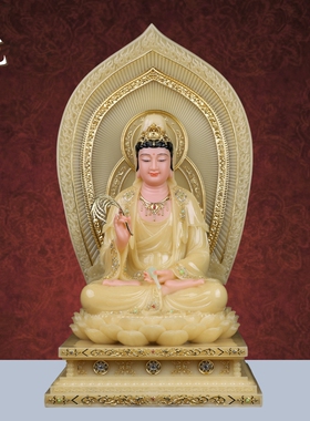 汉白玉娑婆三圣家用供奉佛像摆件