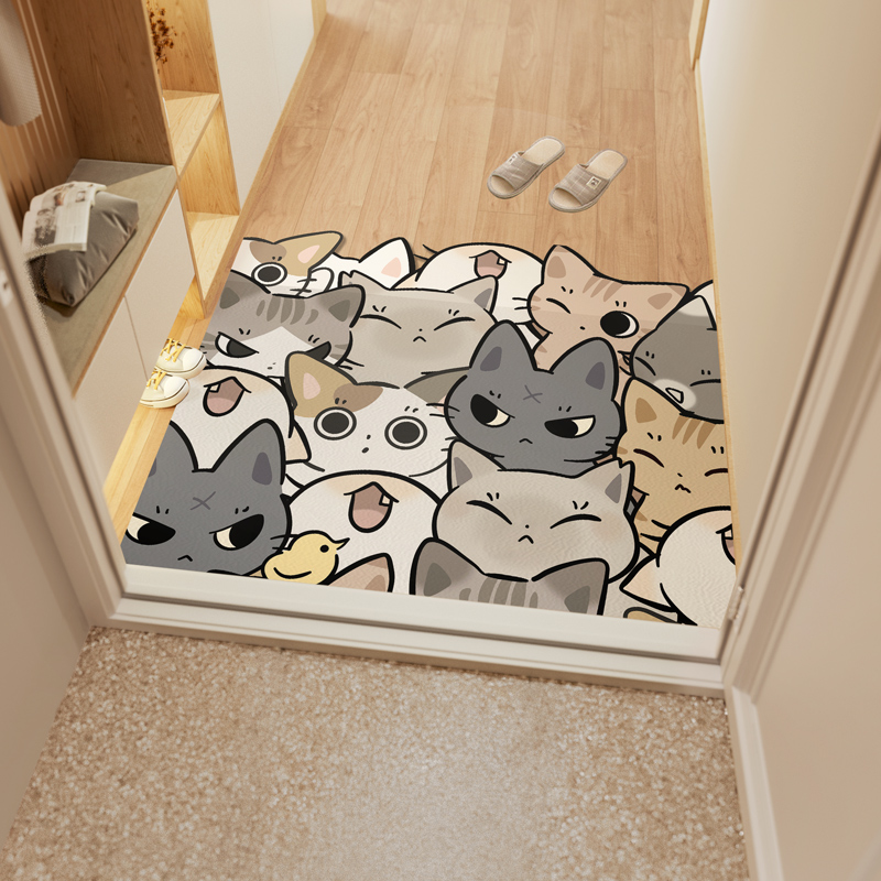 一拾一 猫咪可爱入门地垫可裁剪玄关进门pvc脚垫免洗可擦皮革地毯 - 图1
