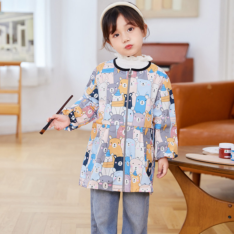 儿童罩衣全身防水长袖拉链绘画书法小学生羽绒服女孩宝宝吃饭围兜,淘宝优惠券,粉丝福利购,淘宝优惠卷