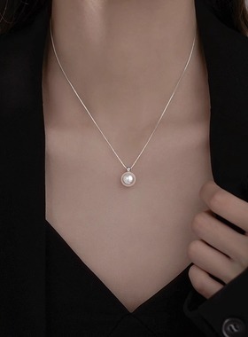 S925纯银吊坠珍珠项链女轻奢小众