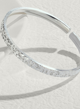 S925纯银碎冰冰手镯女款银镯子