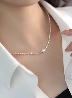 碎银仿珍珠项链女款2026新款轻奢