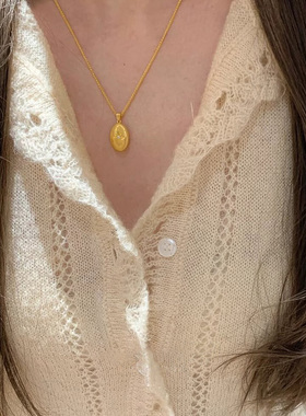 中古椭圆拉丝点钻八芒星吊坠项链