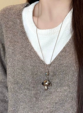 咖金仿虎眼石蘑菇长款项链女小众