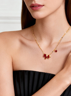 马上有钱小马红色爱心吊坠项链女