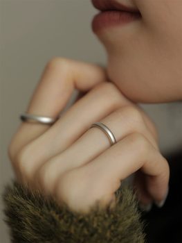 S925 sterling silver matte frosted ring couple ring niche unique design high-end open adjustable ring