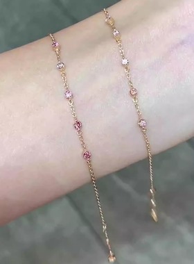 清冷感极细粉色泡泡钻手链轻奢女