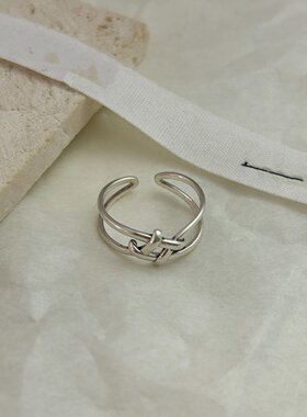 冷淡风银色交织麻花编织戒指小众