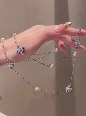 银色鸢尾花珍珠项链女款2025新款