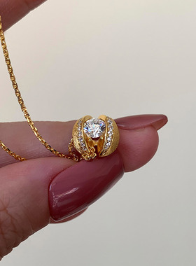 千金感金色拉丝闪钻星球项链小众