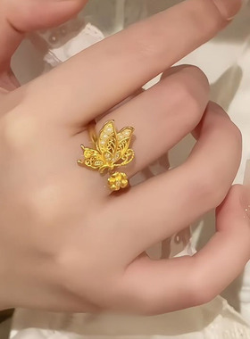 金色镂空蝴蝶戒指女轻奢高级感
