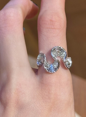 波光粼粼碎银子戒指女轻奢高级感