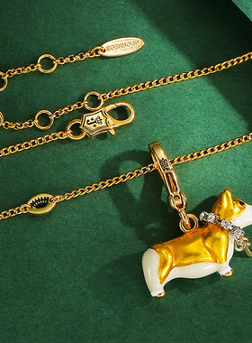 青岛跨境外贸饰品珐琅彩釉黄色小狗吊坠时尚可爱柯基犬挂件项链潮