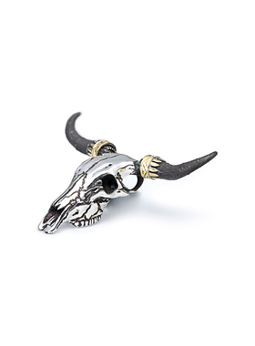 =silvarie=GOD SUNS 中号18K金头巾 纯银牛角裂纹牛骨牛头吊坠