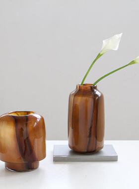中古玻璃花级感摆件客厅插花餐桌复古水培器皿意式极简花器