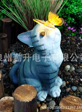 树脂小猫盆景摆件户外太阳能灯花园庭院装饰景观灯草坪灯