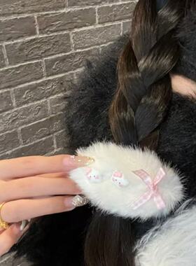 秋冬ins毛绒KT猫发夹毛茸茸星星卡通可爱发卡少女甜美发饰刘海夹